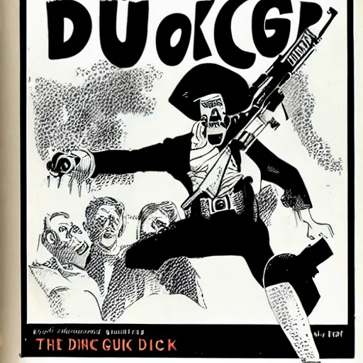 Prompt: hugo pratt comic book of donal duck killing pirates with a gun