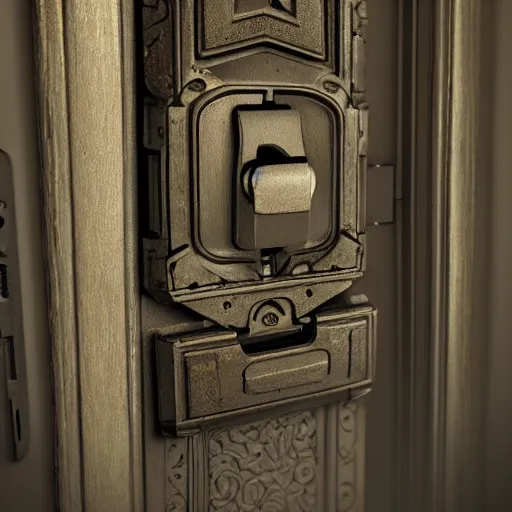 Image similar to tons of door latches leaning on floor of room, concept art, trending on artstation, highly detailed, intricate, sharp focus, digital art, 8 k