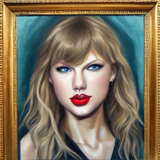 Image similar to portrait of Taylor Swift, oil on canvas, realistic