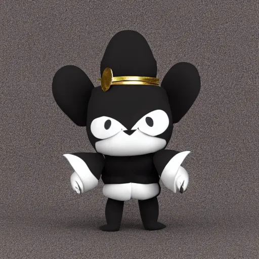 Image similar to cute fumo chibi plush imp, black and white with hearts, wearing the golden pauldron of the king in yellow, soft shadow, vray