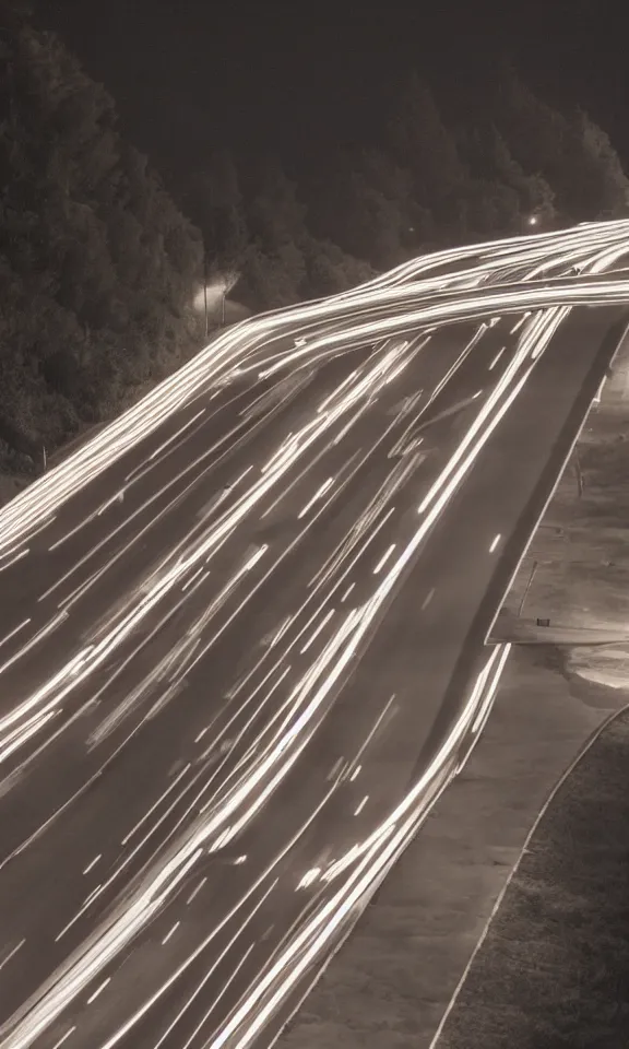 Prompt: a single long highway at night