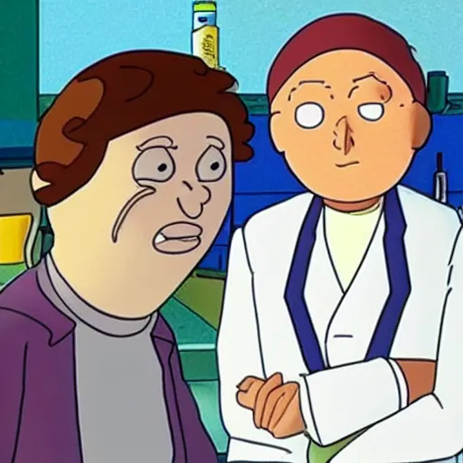 Prompt: of morty from rick and morty as a teenage boy with lab coat llike his grandpa rick