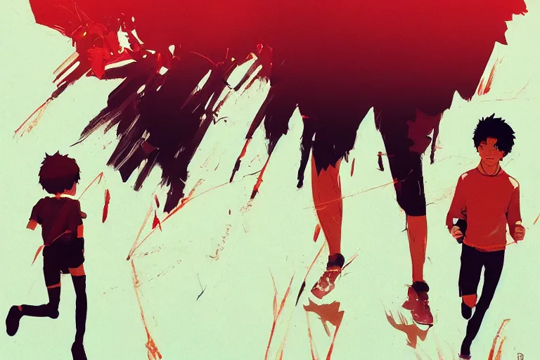 Prompt: terry fox running across canada by makoto shinkai, ilya kuvshinov, lois van baarle, rossdraws, basquiat