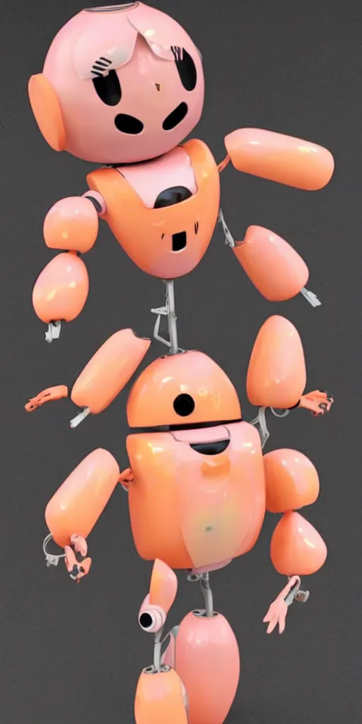 Image similar to very beautiful peach cartoon character robots need love