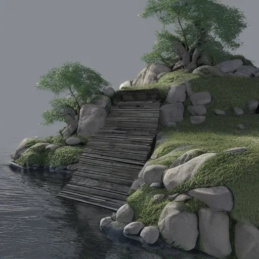 Image similar to riven, the sequel to Myst, 3d render, photorealistic
