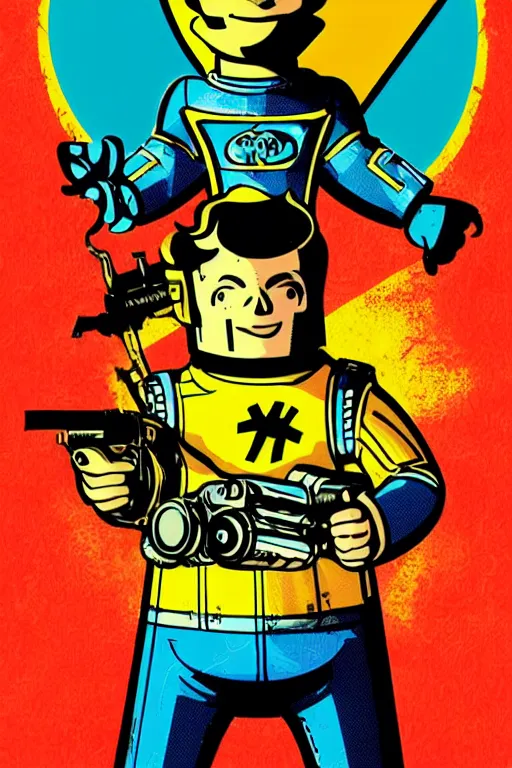 Image similar to fallout 7 6 retro futurist illustration art by butcher billy, sticker, colorful, illustration, highly detailed, simple, smooth and clean vector curves, no jagged lines, vector art, smooth andy warhol style