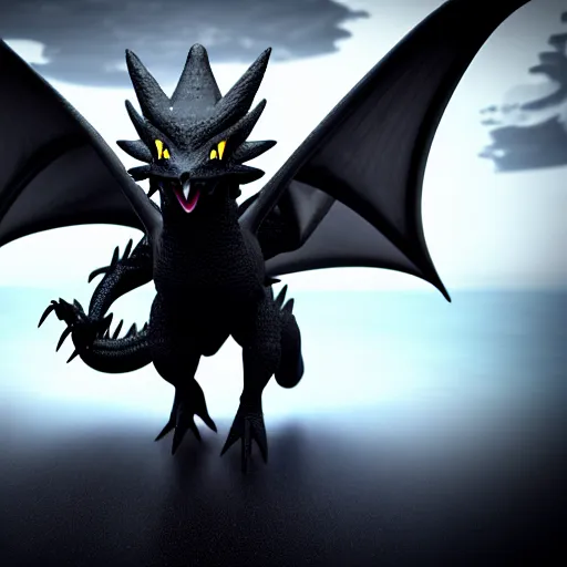 Image similar to dark black dragon pokemon , 3d render , highly detailed , octane render , 4k , HD