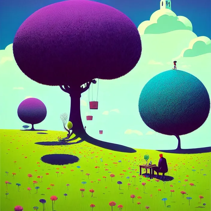 Image similar to ( ( ( gediminas pranckevicius ) ) ), under bo tree, summer morning, very coherent and colorful high contrast art by james gilleard floralpunk screen printing woodblock, dark shadows, pastel color, hard lighting