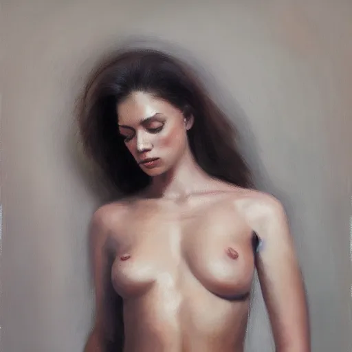 Prompt: a beautiful toned woman, aesthetic, oil painting, pale colors, high detail, 8 k, wide angle, trending on artstation,