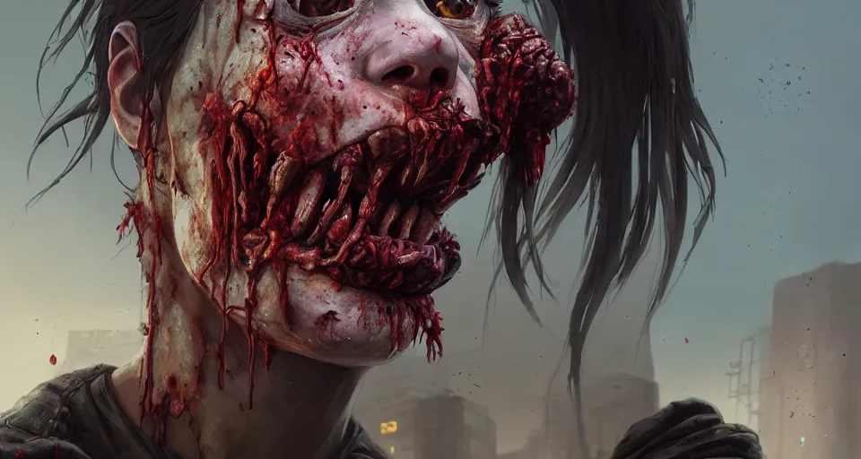 Image similar to highly detailed portrait female rotting zombie firefighter in gta v, horrible rotting flesh, stephen bliss, unreal engine, fantasy art by greg rutkowski, loish, rhads, ferdinand knab, makoto shinkai and lois van baarle, ilya kuvshinov, rossdraws, tom bagshaw, global illumination, detailed and intricate environment