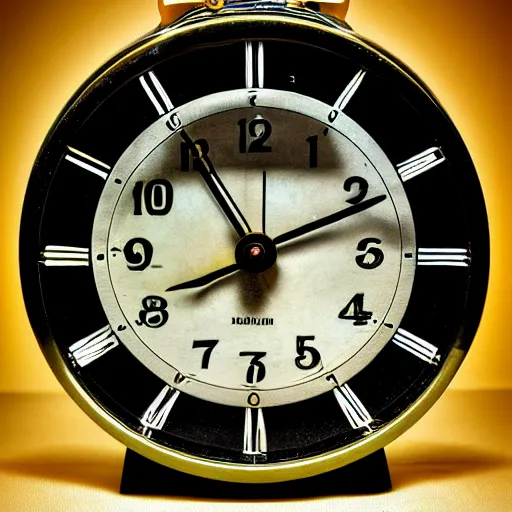 Prompt: a vintage radium alarm clock at night glowing, photo, 4K