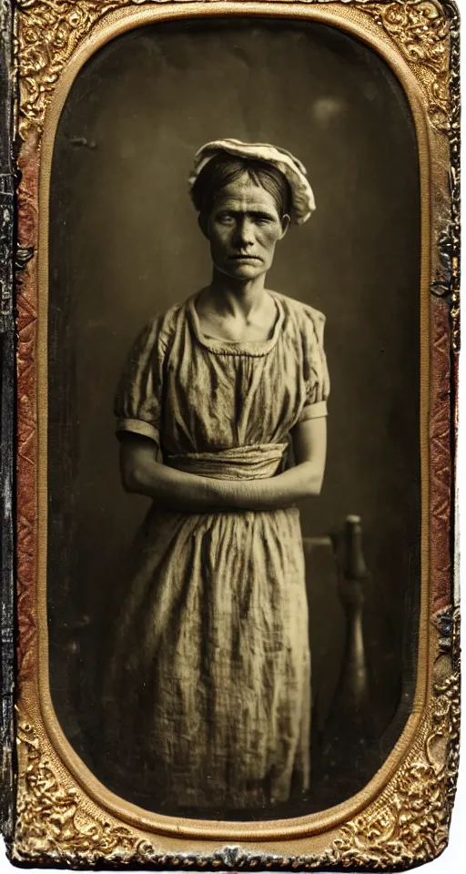 Prompt: a highly detailed wet plate photograph, a portrait of a maidservant