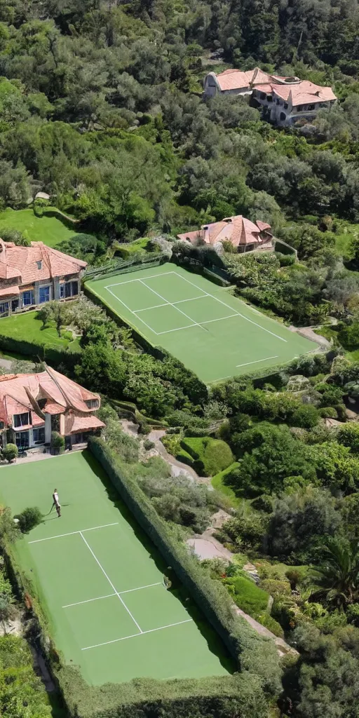 Image similar to In the resort between mountains and seas, British aristocratic castle style tennis courts