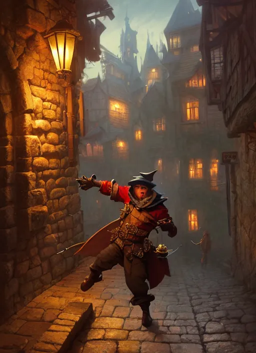 Prompt: anthropomorphic dormouse thief sneaking through a medieval town by night, DnD character, unreal engine, octane render, dramatic lighting, pond, digital art, by Stanley Artgerm Lau, greg rutkowski, thomas kindkade, alphonse mucha, loish, norman Rockwell