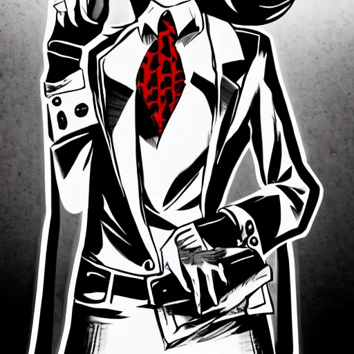 Image similar to a girl wearing a business and a red necktie, in the style of chainsaw man, black and white, anime art, hd