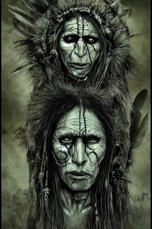 Image similar to mad native american skinwalker artwork by ben templesmith