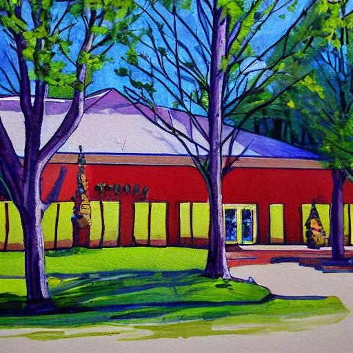 Prompt: beautiful painting of pine woods elementary school spring branch by olaf krans