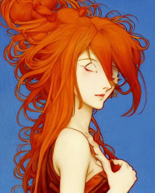 Prompt: A cute painting of a very very beautiful anime skinny foxgirl with curly orange colored hair and fox ears on top of her head wearing a nice red dress with quake 3 symbolic looking at the viewer, elegant, delicate, soft lines, higly detailed, smooth , pixiv art, ArtStation, artgem, art by alphonse mucha Gil Elvgren and charles reid, high quality, digital illustration, concept art, long shot