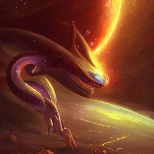 Prompt: 4 k digital artwork of aurelion sol in the cosmos staring at the camera by greg rutkowski
