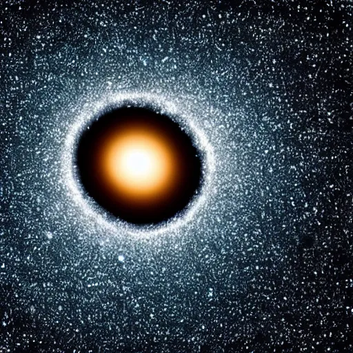 Image similar to an image of a stellar black hole in a galactic setting full of stars in deep space taken by an ultra powerful telescope photorealistic universe