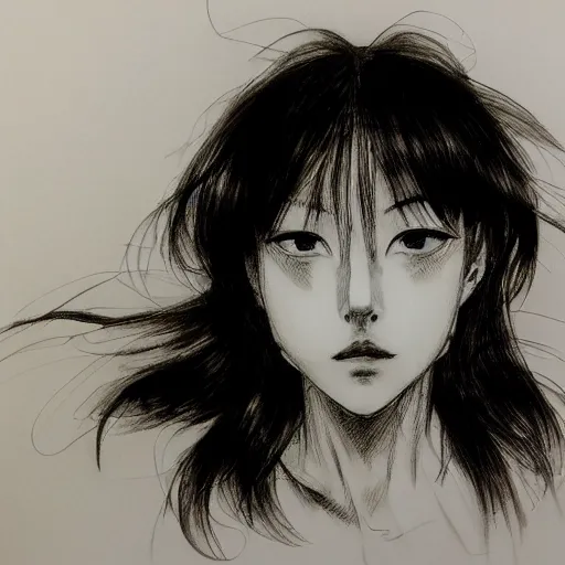 Prompt: pen sketch of a girls face, by Terada Katsuya, koji morimoto, tatsuyuki tanaka, yoshitaka amano