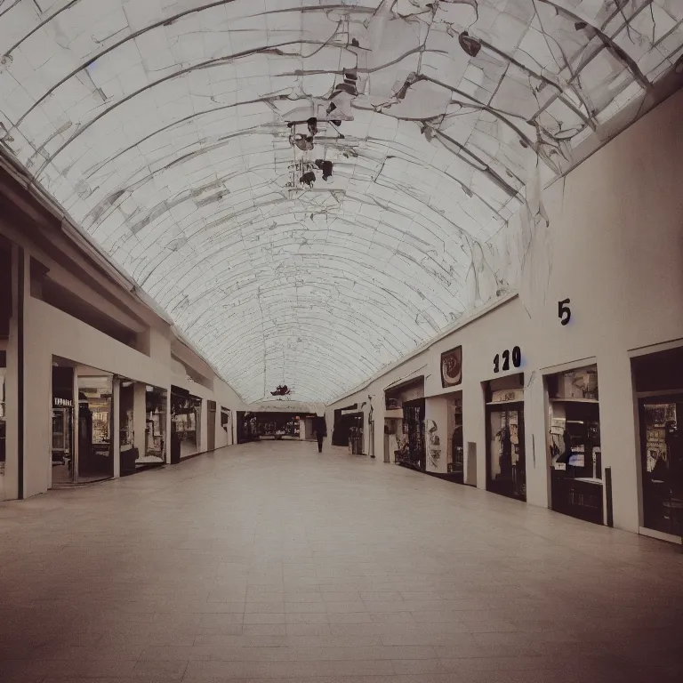 Image similar to shopping mall for dead people, film photo, soft lighting album cover, nostalgia, gradient