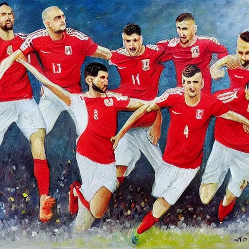 Prompt: polish football national team winning World Cup oil painting