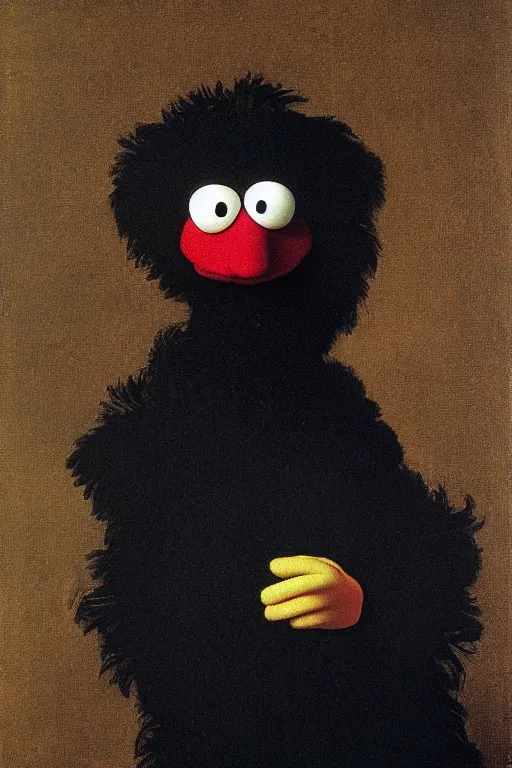 Image similar to a muppet painted by Caravaggio, black background