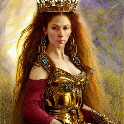 Image similar to highly detailed portrait of a majestic lioness queen in the form of a beautiful woman. d & d, art by donato giancola and evelyn de morgan and eugene delacroix and ruan jia and carl larsson. trending on artstation, intricate details, energetic composition, golden ratio, concept art, illustration, elegant art, global illuminaition