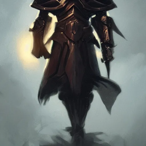 Image similar to armored priest with dark armor and a full helmet, by greg rutkowski, in the style of magic the gathering