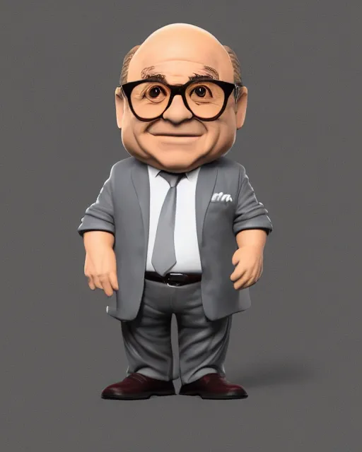 Image similar to full body 3d render of Danny DeVito as a funko pop, studio lighting, white background, blender, trending on artstation, 8k, highly detailed