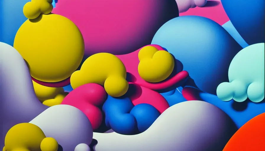 Prompt: soft and bubbly 3 d shapes by kaws, james jean and salvador dali and shusei nagaoka, oil on canvas, surrealism, neoclassicism, renaissance, hyper realistic, cell shaded, metallic reflections, physically based rendering, 8 k