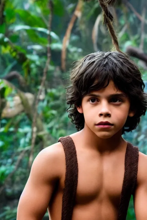 Image similar to young jake t. austin plays mowgli in the live action adaptation of the jungle book, 3 5 mm photography, highly detailed, cinematic lighting, 4 k