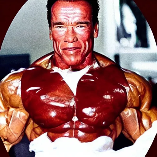 Prompt: a photo of arnold schwarzenegger made out of schwarzwalder kirschtorte