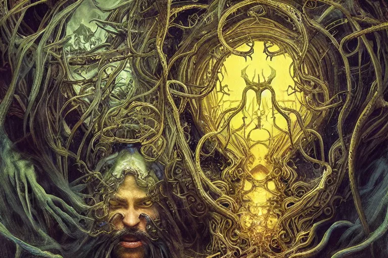 Prompt: a lovecraftian painting of the madness of the yellow king, cosmic horror elements, ultra realistic, concept art, intricate details, eerie, highly detailed, photorealistic, octane render, 8 k, unreal engine. art by artgerm and greg rutkowski and alphonse mucha