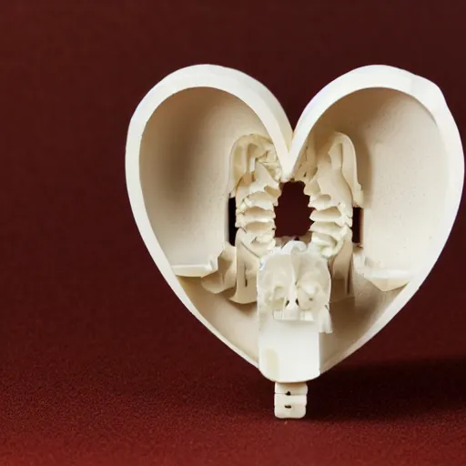 Prompt: mechanical heart carved out of ivory, c anon 5 d 5 0 mm lens