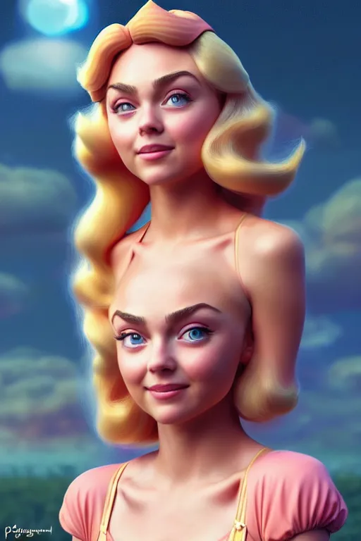 Image similar to polished sweaty princess peach : : annasophia robb face : : kate upton body : : weta disney pixar movie still photo : : hi - fructose, sci fi, fantasy, decadent highly - detailed digital painting, golden ratio, octane render, artstation, smooth, sharp focus, artgerm, mucha, loish, wlop : :