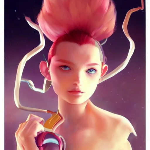 Prompt: British Pokemon original character with wild peach colored hair, Pixar style, beautiful woman, scientist, by Tristan Eaton Stanley Artgerm and Tom Bagshaw, Makoto Shinkai ilya kuvshinov and Wojtek Fus