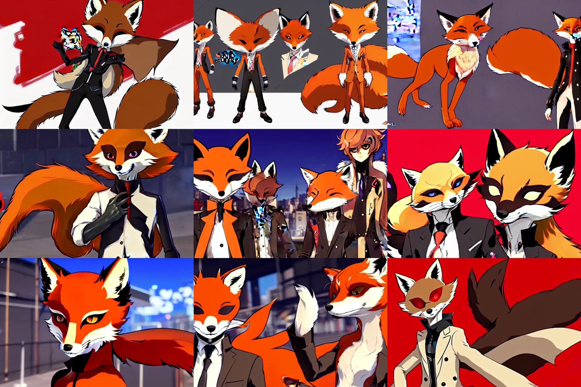 Image similar to a furry tan male fox on a persona 5 : royal ( by atlus ) video game splash screen, a furry male sandy sand - colored beige tan fur fox fursona ( has light brown hair ), persona 5 phantom thief style