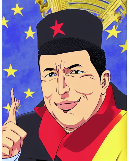 Image similar to Hugo Chavez portrait in Jojo's Bizarre Adventures, Jojo's Bizarre Adventures style, JJBA, anime