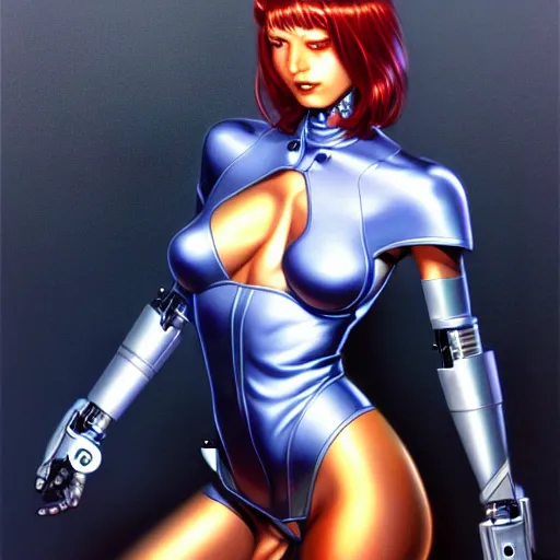 Image similar to fantasy cyborg woman, art by hajime sorayama, sharp focus, illustration, highly detailed, concept art, matte, trending on artstation,, h 6 4 0