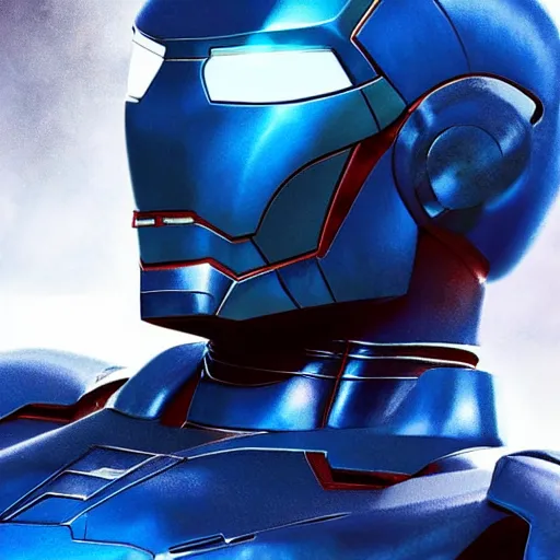 Image similar to fully blue iron man suit, 4k realistic photo