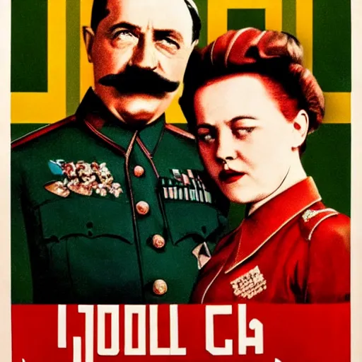 Image similar to poster for the film, stalin married hitler, photo in color, high quality photo