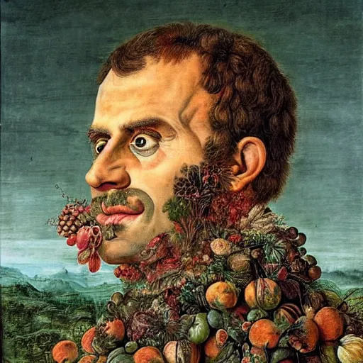 Prompt: a portrait of a macron in a scenic environment by arcimboldo, giuseppe