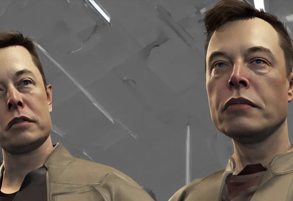 Image similar to elon musk in half life, elon musk in the video game half life, gameplay screenshot, close up, 3 d rendering. unreal engine. amazing likeness. very detailed.