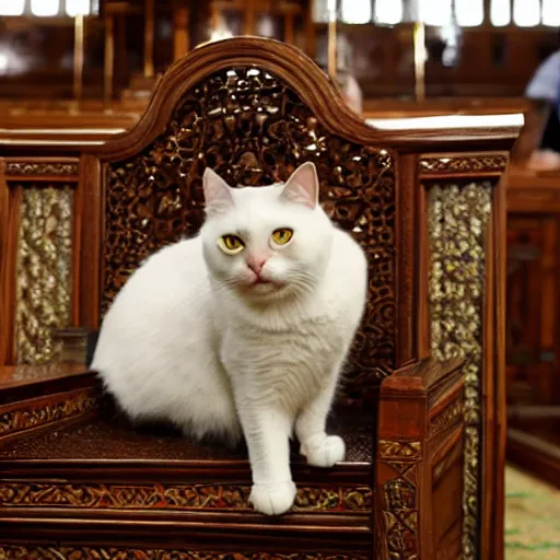 Prompt: cat sitting on chair in lok sabha among the lok sabha members, ani, sony a 7 r