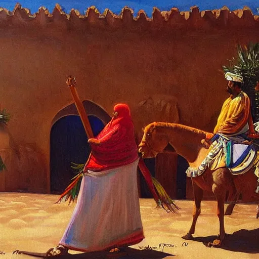 Prompt: the tbourida in morocco fantasia, oil painting, very detailed