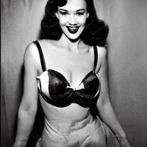 Image similar to a vintage photo of Jessica alba as bettie page, photo reels shot by Irving and Paula Klaw