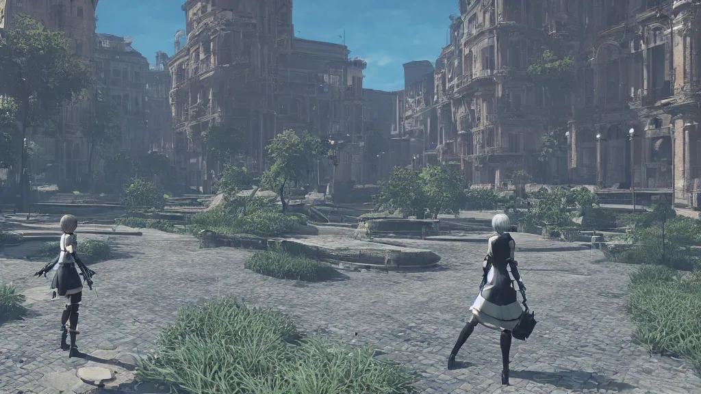 Prompt: Screenshot from Nier Automata, beautiful landscape in Marseille