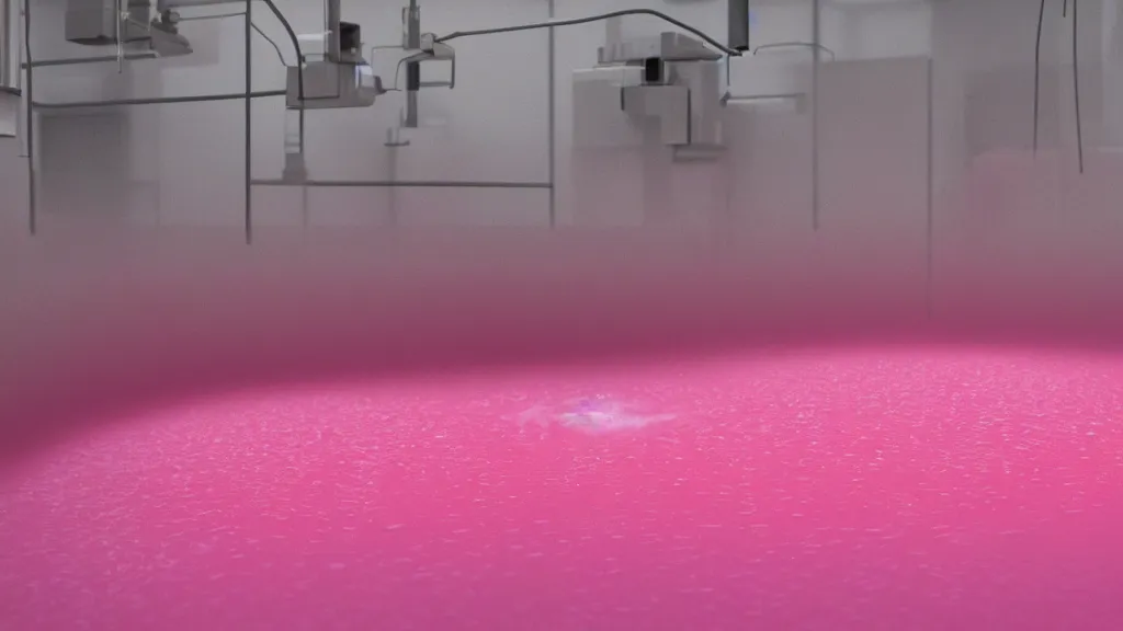 Image similar to a large vat of rotten pink fluid in a laboratory, photorealistic, octane render 8 k uhd